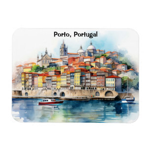 Magnet Flexible Vue de ville aquarelle colorée de Porto Portugal