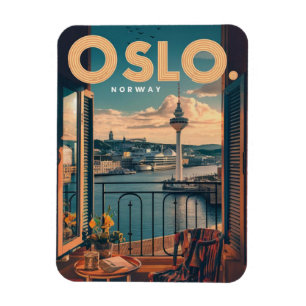 Magnet Flexible Vue du balcon d'Oslo Norvège vintage et cadeaux