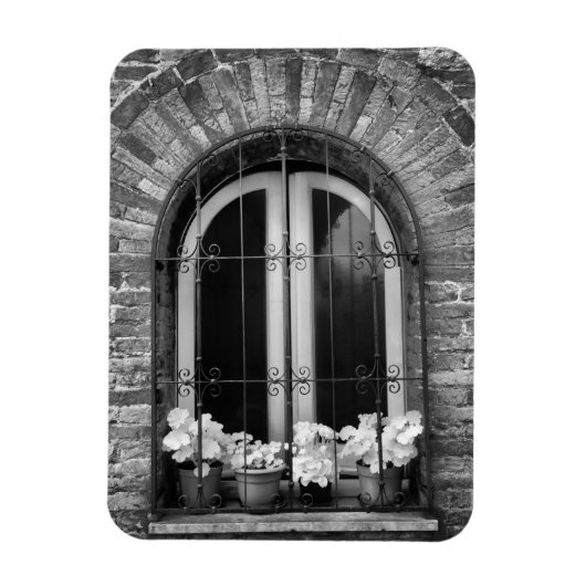 Magnet Flexible Vue noir et blanc des pots de fleurs et de fenêtre (Vertical)