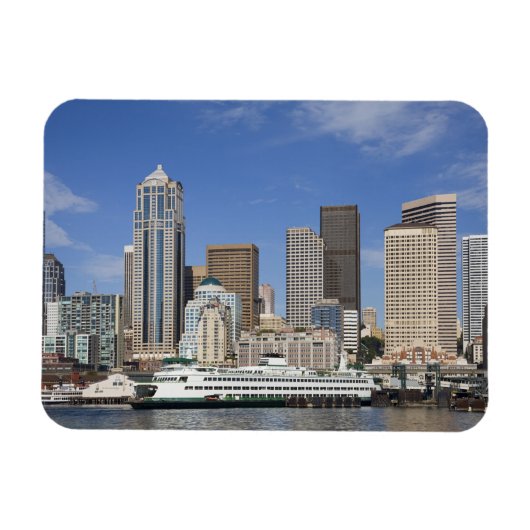 Magnet Flexible WA, Seattle, Seattle skyline avec ferry boat (Horizontal)