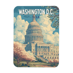 Magnet Flexible Washington DC Capitale Voyage Art Rétro