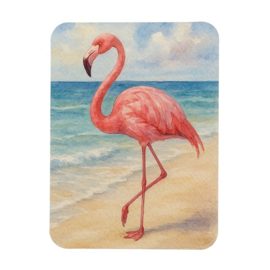 Magnet Flexible Watercolor Flamant rose Beach (Vertical)