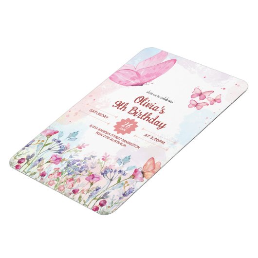 Magnet Flexible Watercolor Pastel Butterfly Birthday Invitation (Côté Gauche)
