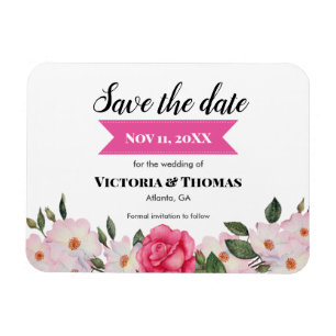 Magnet Flexible Watercolor Pink Roses Wedding Save The Date