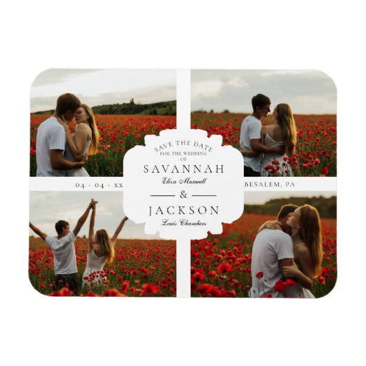 Magnet Flexible Wedding Collage 4 Custom Photos Minimalist Modern (Horizontal)