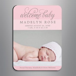 Magnet Flexible Welcome Baby Girl Elegant Light Pink Photo Birth