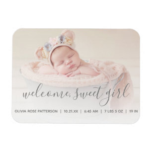 Magnet Flexible Welcome, Sweet Girl Photo Baby Announcement