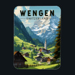 Magnet Flexible Wengen Suisse Travel Art Vintage<br><div class="desc">Conception de déplacement vectoriel Wengen rétro. Wengen est un village alpin suisse situé dans la région bernoise de l'Oberland. Il est connu pour ses chalets en bois et ses hôtels Belle Epoque.</div>