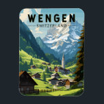 Magnet Flexible Wengen Suisse Travel Art Vintage<br><div class="desc">Conception de déplacement vectoriel Wengen rétro. Wengen est un village alpin suisse situé dans la région bernoise de l'Oberland. Il est connu pour ses chalets en bois et ses hôtels Belle Epoque.</div>