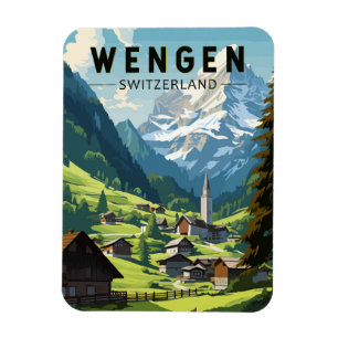 Magnet Flexible Wengen Suisse Travel Art Vintage