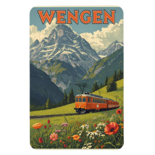 Magnet Flexible WENGEN vintage ski Suisse Alpes suisses cadeaux