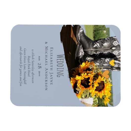 Magnet Flexible Western Boots Sunflowers Rustic Wedding (Horizontal)