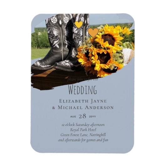 Magnet Flexible Western Boots Sunflowers Rustic Wedding (Vertical)