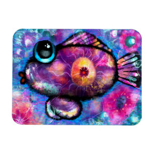 Magnet Flexible Whimsical Abstrait Big Eye Poisson Purple Rose Tur