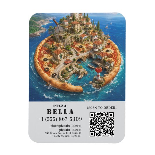 Magnet Flexible Whimsical Pizza Art Restaurant Flyer with QR Code (Vertical)