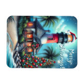 Magnet Flexible Whimsical Tropical Christmas Lighthouse Turquoise  (Horizontal)