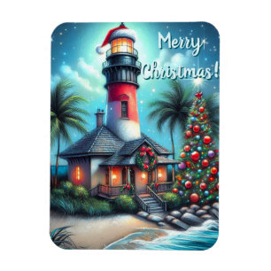 Magnet Flexible Whimsical Tropical Christmas Lighthouse Turquoise 