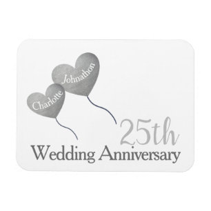Magnet Flexible White & argent 25e anniversaire mariage cadeau