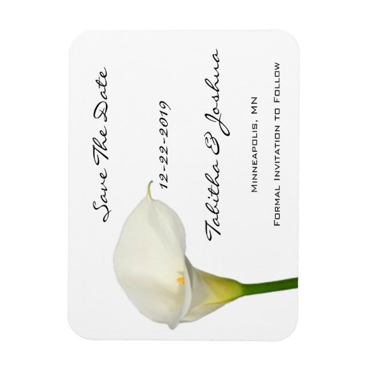 Magnet Flexible White Calla Lily Enregistrer l'aimant de date (Vertical)