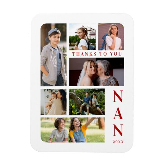 Magnet Flexible White & Dark Red Classic 7 Multi Photos Collage (Vertical)
