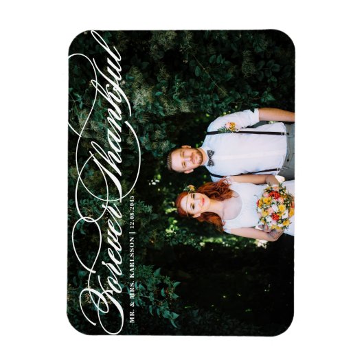 Magnet Flexible White Forever Thankful Élégant Mariage de script (Vertical)