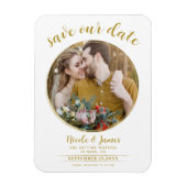 Magnet Flexible White & Gold Modern Round Photo Enregistrer la dat (Vertical)