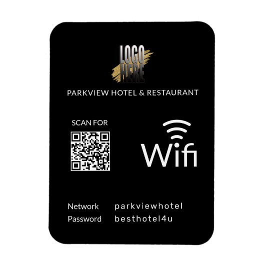 Magnet Flexible Wifi noir moderne QR Code et logo d'entreprise (Vertical)
