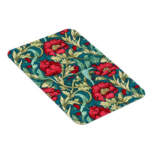Magnet Flexible William Morris Inspired Red Flowers Pattern (Côté Droit)