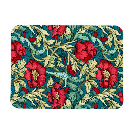 Magnet Flexible William Morris Inspired Red Flowers Pattern (Horizontal)