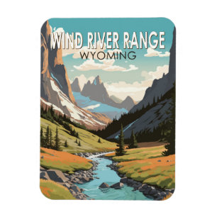 Magnet Flexible Wind River Range Wyoming Travel Art Vintage