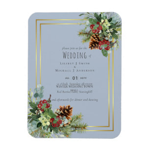 Magnet Flexible Winter Red Berries Pine Cones Wedding