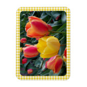 Magnet Flexible Yellow Gingham Plaid Tulips Garden Photo (Vertical)
