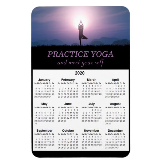 Magnet Flexible Yoga Vrksasana Pose Black Purple 2020 Calendrier (Vertical)