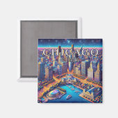 Magnet frigo Chicago Illinois 3 souvenir (Recto/Verso)