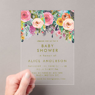 MAGNET Gedaasd Floral Baby shower Acryl Uitnodigingen