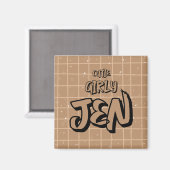 Magnet Gingham Brun Fille Mignonne (Recto/Verso)
