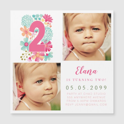 MAGNET Girls Gold Numéro 2 2E Anniversaire Année P (Devant)