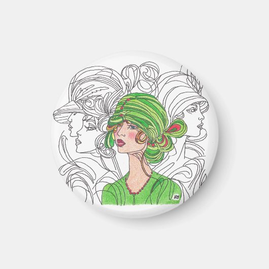 Magnet Green Flapper Girl (Devant)