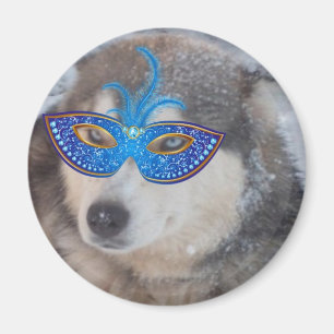 Magnet Husky Blue Eyes Mardi Gras Mask Magneet