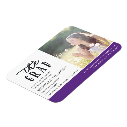 Magnet Invitation de la fête des diplômés violet e (Côté Gauche)