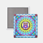 Magnet mandala de chouette violette par Soozie Wra (Recto/Verso)