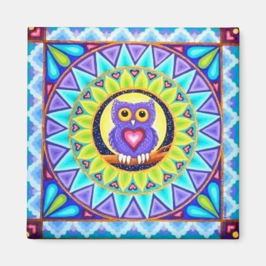 Magnet mandala de chouette violette par Soozie Wra (Devant)