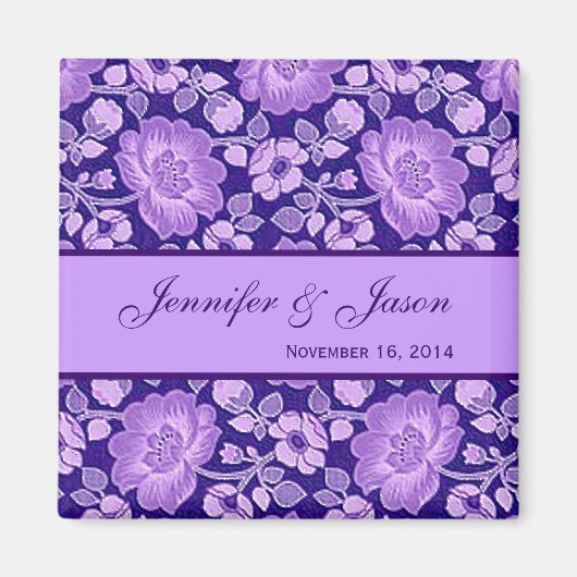 Magnet Mariage damassé à fleurs violettes (Devant)