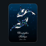 Magnet Mariage de baleines Orca<br><div class="desc">Belle Orca Whales Faire-part de mariage avec un arrière - plan étoilé dans les tons bleu,  blanc et noir. Il fait un grand gardien,  cadeau ou faveur pour vos invités.</div>