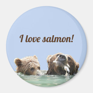 Magnet met grizzly beer & kub met zalm magneet