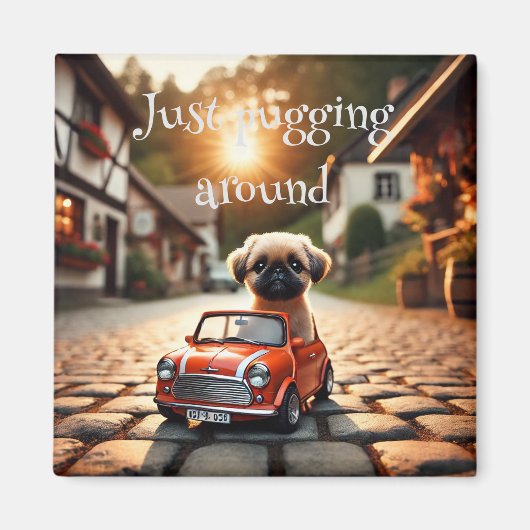 Magnet mit Mops und Mini Morris  Magneet (Voorkant)