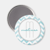 Magnet Motif de Monogramme bleu Chevron (Recto/Verso)