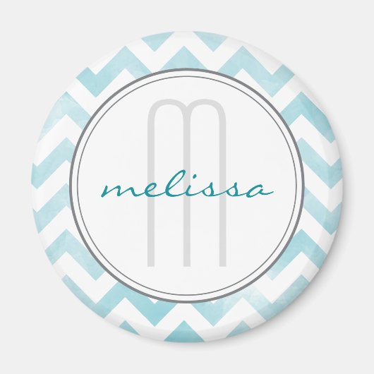 Magnet Motif de Monogramme bleu Chevron (Devant)