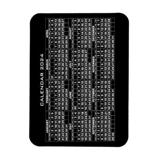 Magnet noir 2024 Calendrier (Vertical)