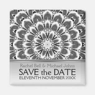 Magnet noir blanc Fleur SavetheDate